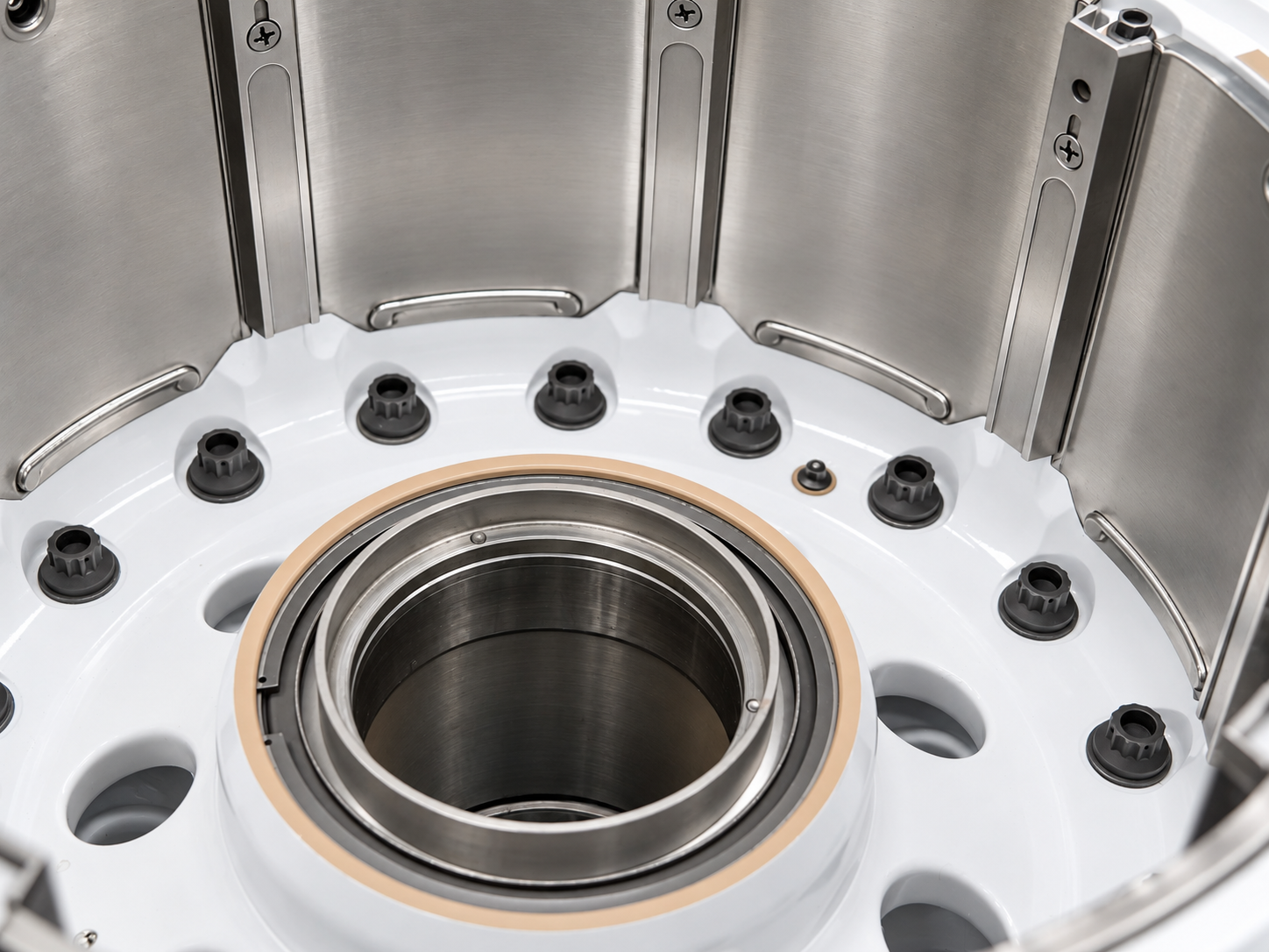 Close-up of an aircraft wheel and brake assembly